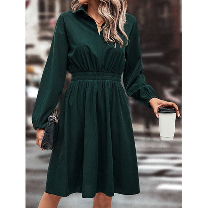 Damen Midi-Kleid Taillengummi Puffärmel Eveloria - Eveloria