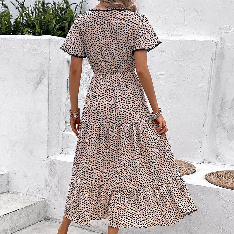 Damen Maxikleid Rüschendetails Knopfverschluss Eveloria