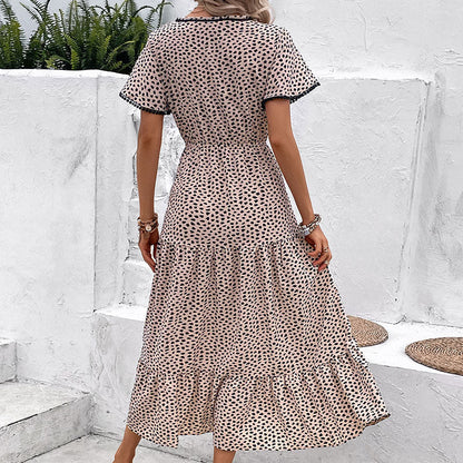 Damen Maxikleid Rüschendetails Knopfverschluss Eveloria