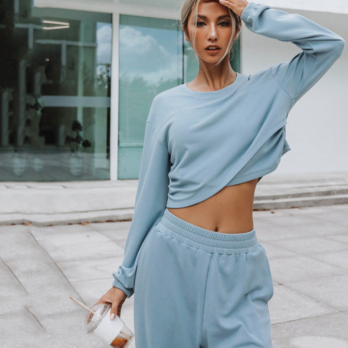 Damen Sweatshirt Set Cropped Jogginghose Eveloria