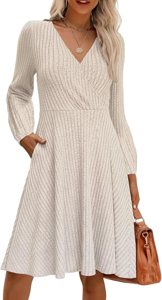 Damen Minikleid Viskose Strukturiert Voluminöse Ärmel Eveloria