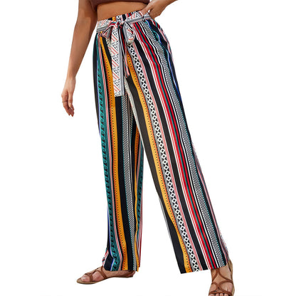 Damen Sommerhose Weit mit Gürtel Auffälliges Muster Eveloria