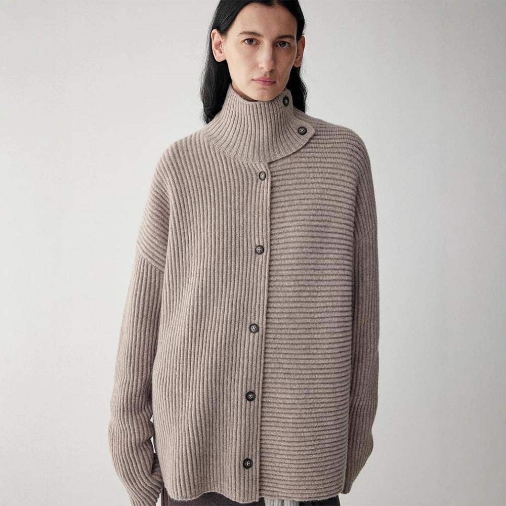 Damen Strickjacke Relaxed mit hohem Kragen und Knöpfen