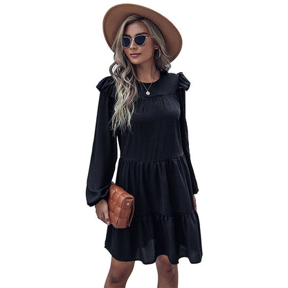 Damen Sommerkleid Leichter Stoff Rüschendetails Pastellfarbe