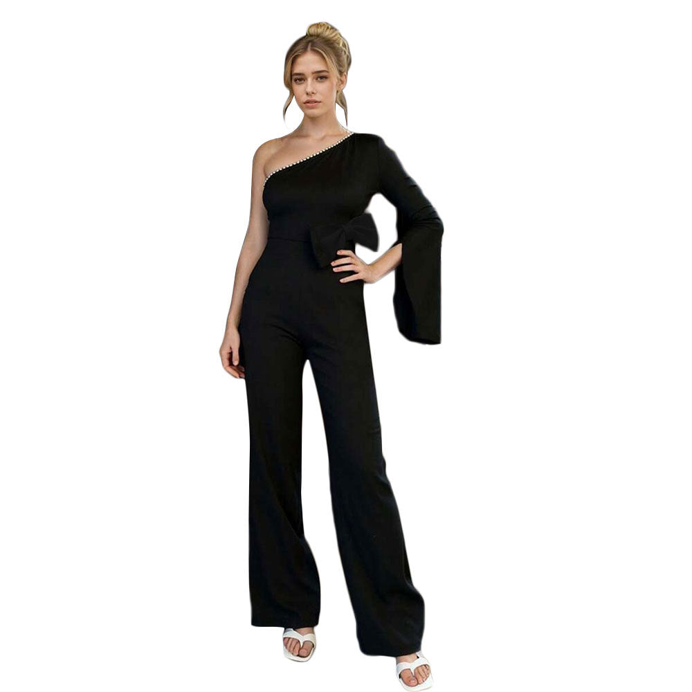Damen Jumpsuit Asymmetrisch Elegante Schleife Eveloria