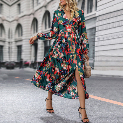Damen Maxikleid Florales Design Eleganter Schlitz