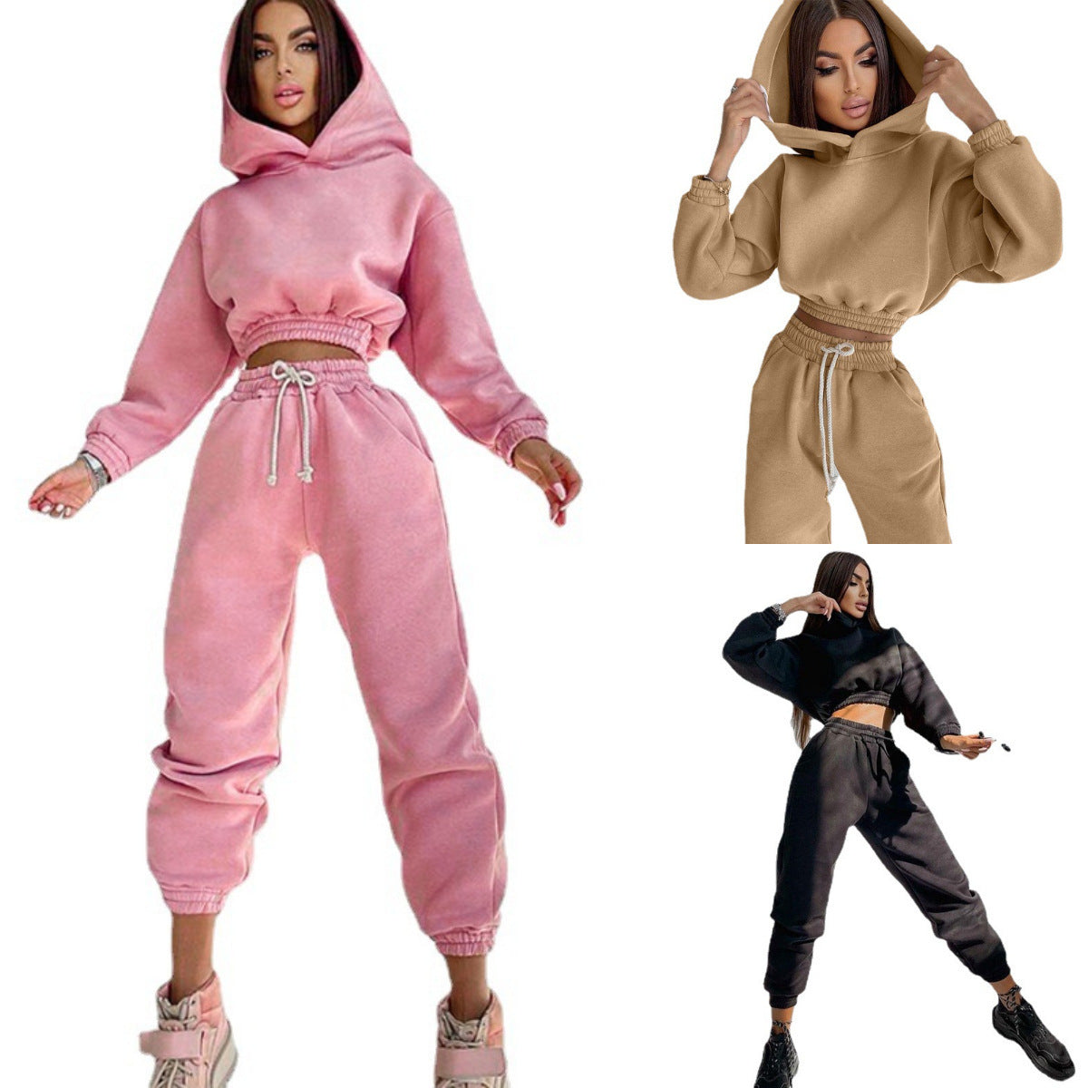 Damen Sweat-Loungewear-Set Kapuzenpullover und Hose Bequem Grau