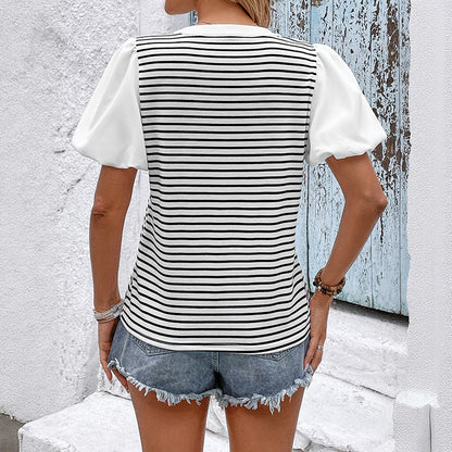 Damen T-Shirt Asymmetrisch Puffärmel Eveloria