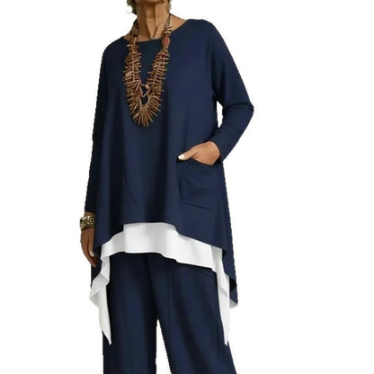 Damen Ensemble Asymmetrisches Oberteil Weite Hose Eveloria