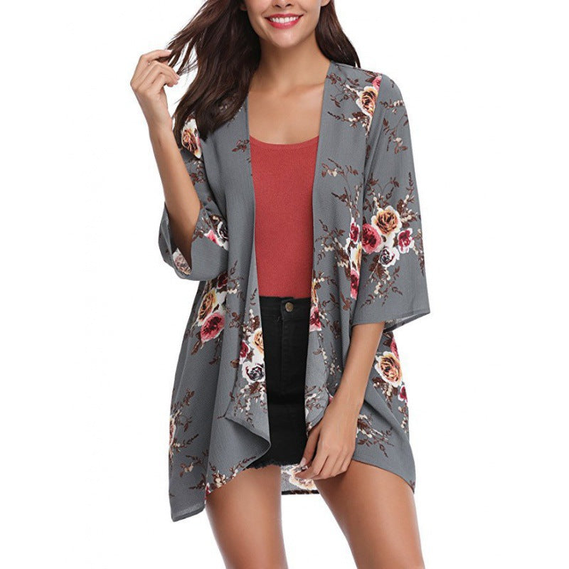 Damen Kimono-Cardigan Blumenmuster Eveloria