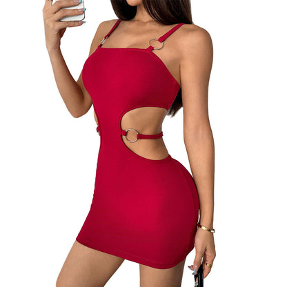 Damen Minikleid Rundhals mit Cut-Out und Ringschnalle