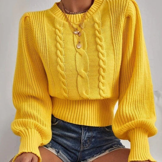 Damen Grobstrickpullover Voluminöse Ärmel Zopfmuster Eveloria - Eveloria