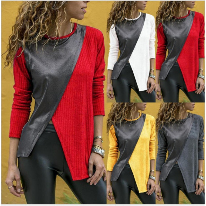 Damen Langarmoberteil Asymmetrisch Strukturiert Satin Optik Schwarz - Eveloria