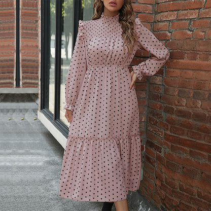 Damen Maxikleid mit Rüschen Punktmuster Eveloria