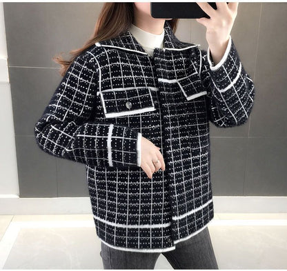 Damen Karojacke Strukturiertes Design Praktische Taschen