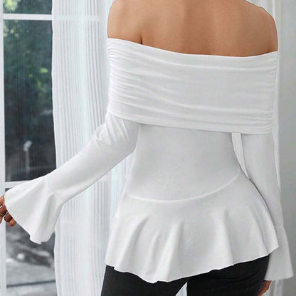 Damen Oberteil Off-Shoulder mit Volant und langen Ärmeln