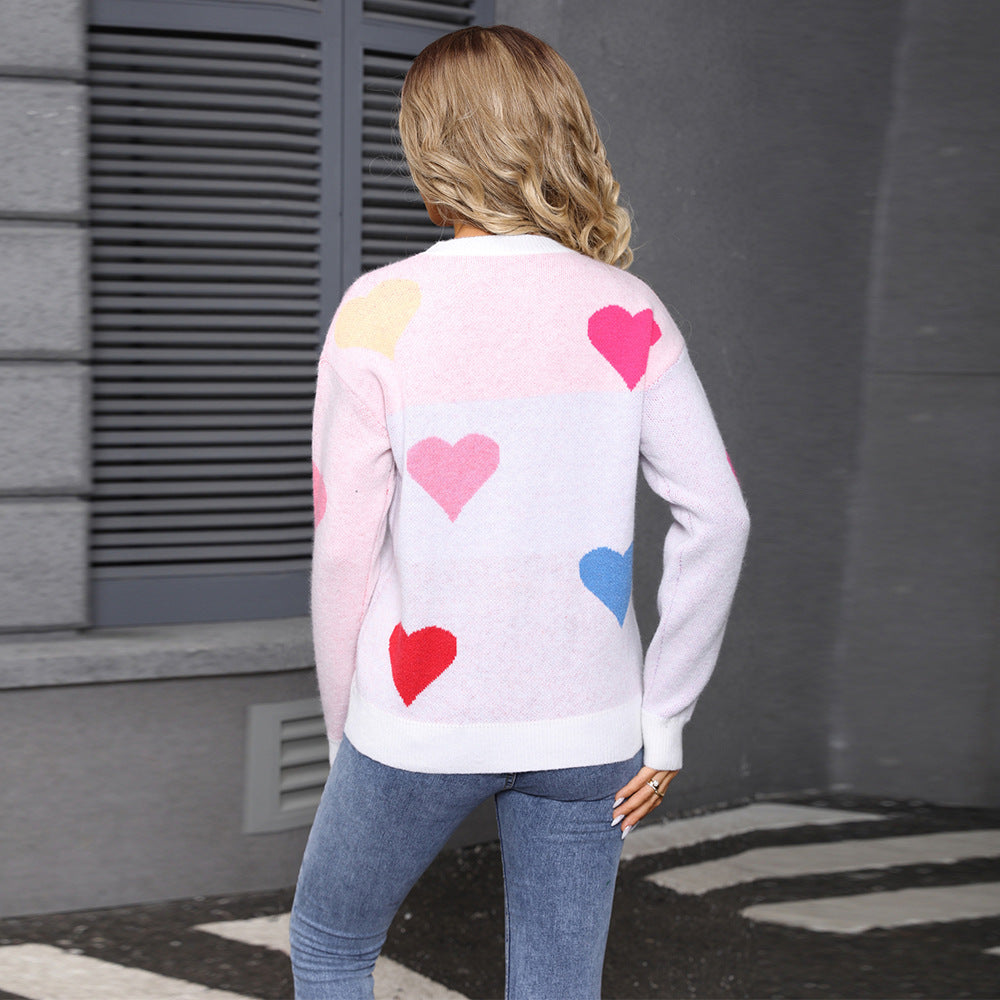 Damen Pullover Herzmotiv Strukturiert
