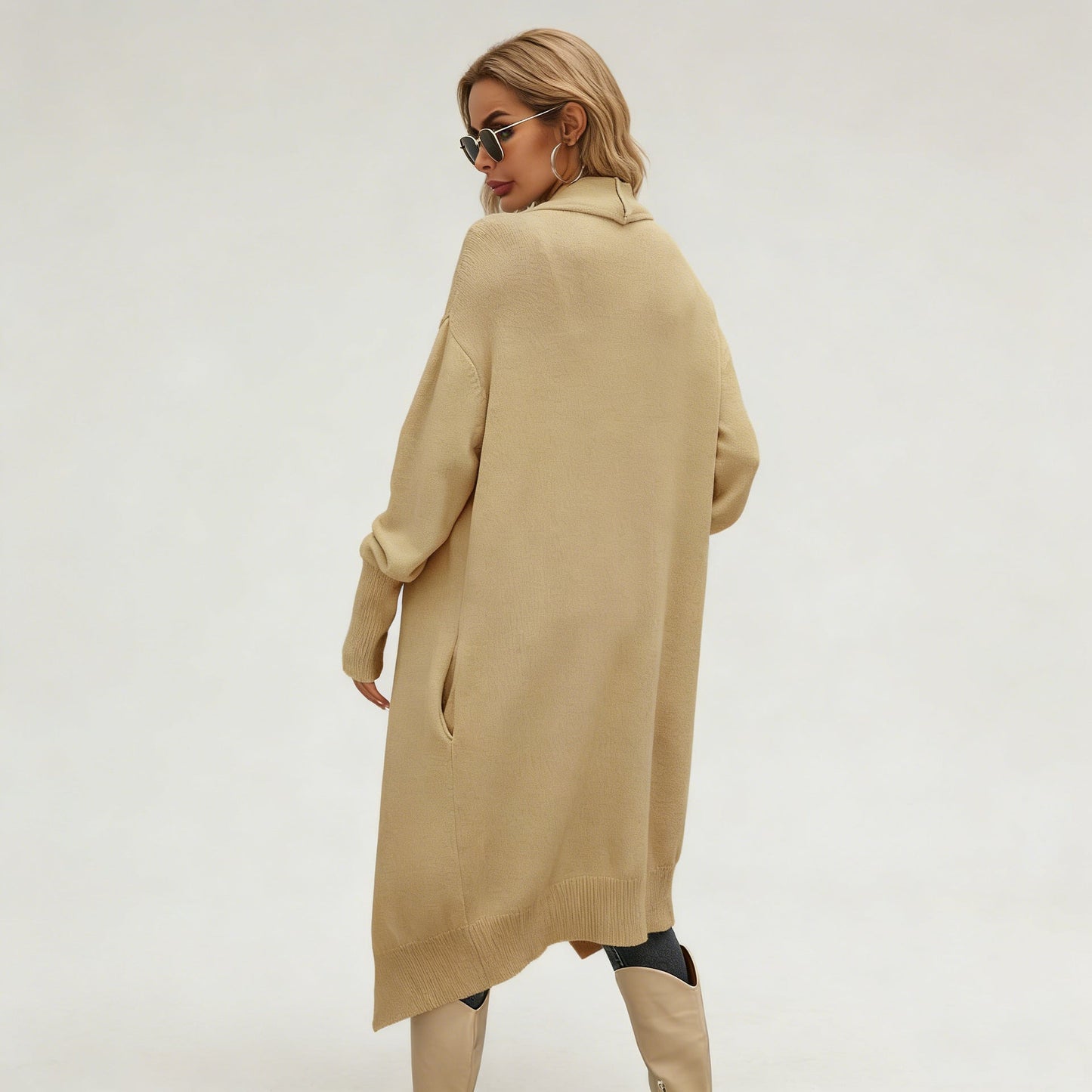 Damen Strickcardigan Asymmetrisch Weich Beige Eveloria