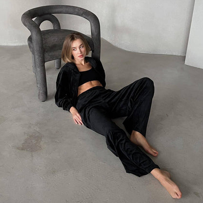 Damen Fleece-Jogginganzug Hochkragen Weite Ärmel Eveloria