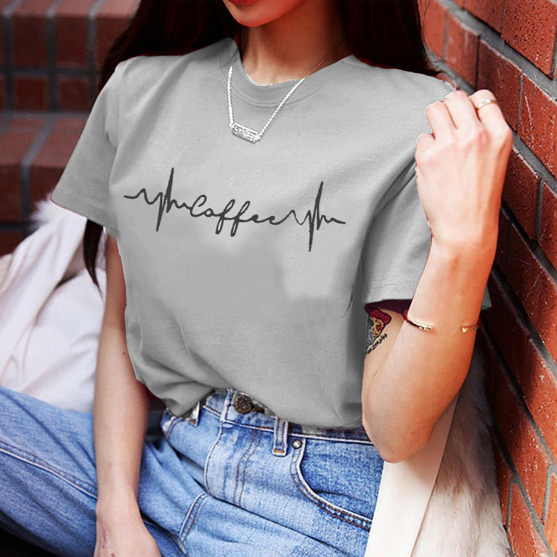 Damen T-Shirt Lässiger Schnitt Kreativer Schriftzug Weiss