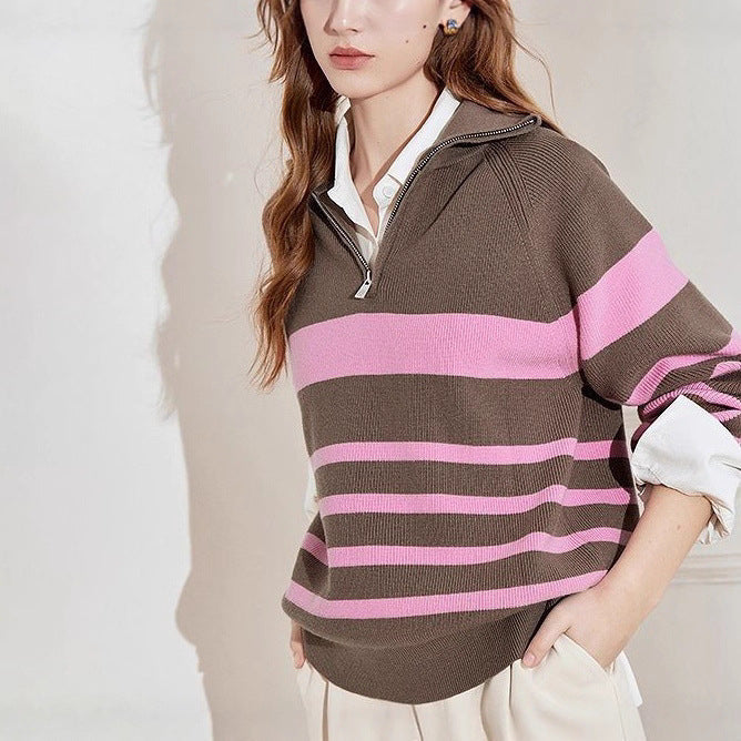 Damen Strickpullover Halbzipverschluss Gemütlich Eveloria