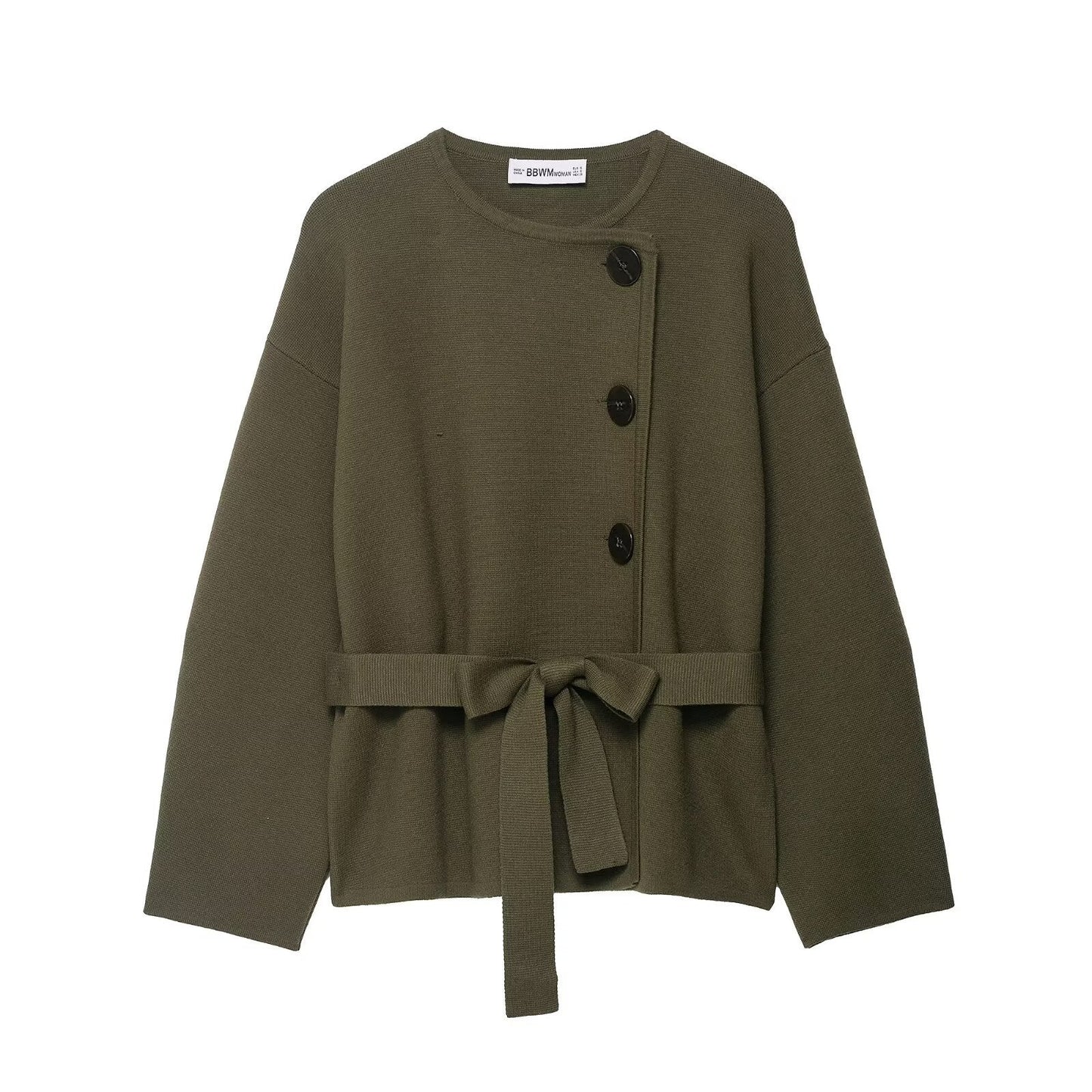 Damen Strickjacke mit Taillengürtel und Knöpfen Beige