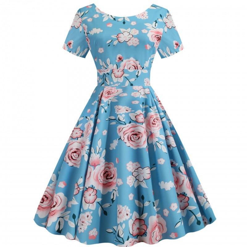 Damen A-Linien Kleid Florales Muster Schwingender Rock - Eveloria