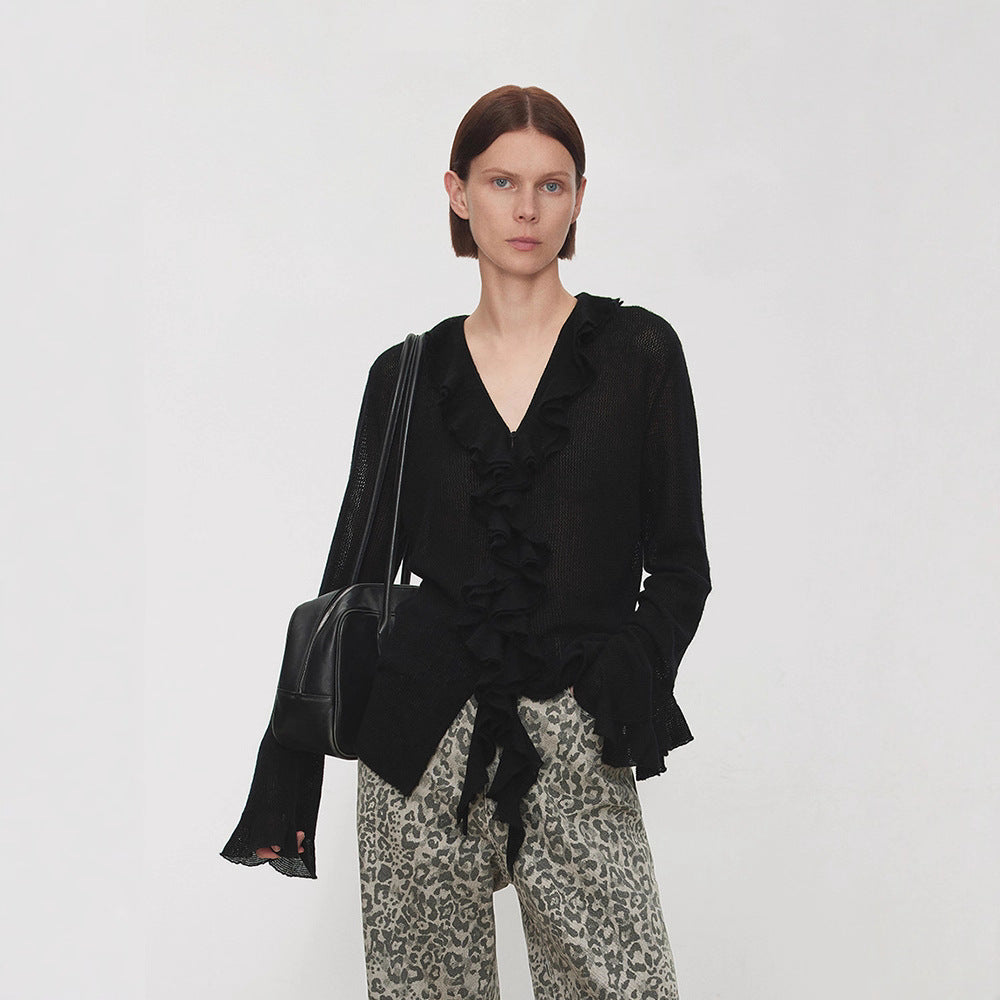 Damen Strickpullover Rüschenverzierung Eveloria
