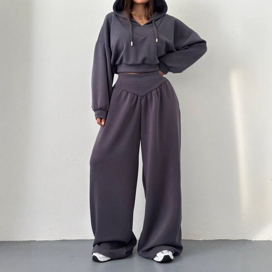 Damen Sportanzug Hoodie und Hose Baumwolle Bequem Grau - Eveloria