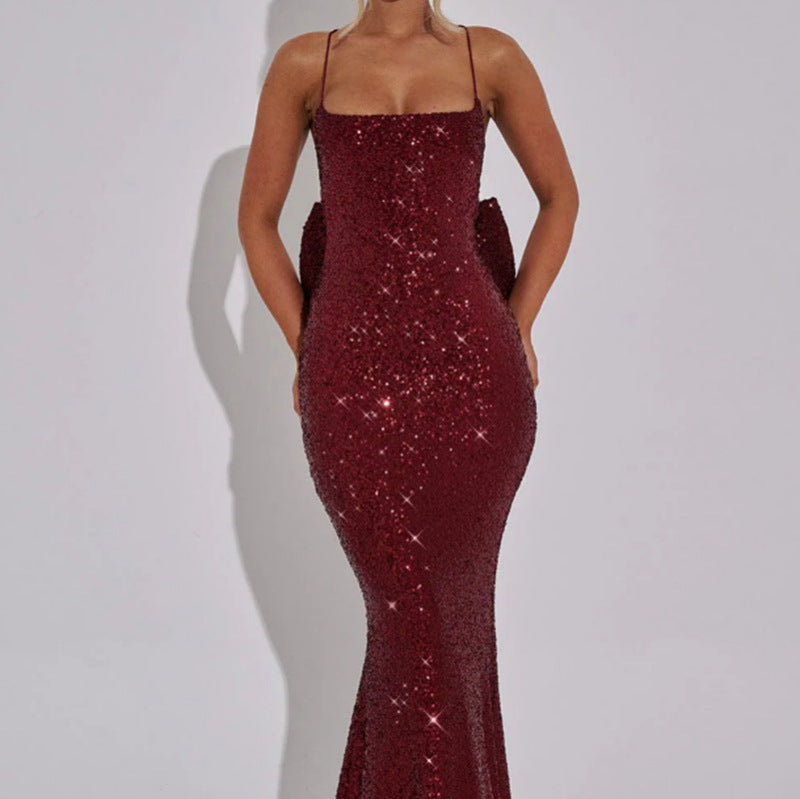 Damen Abendkleid mit Pailletten und Trägern