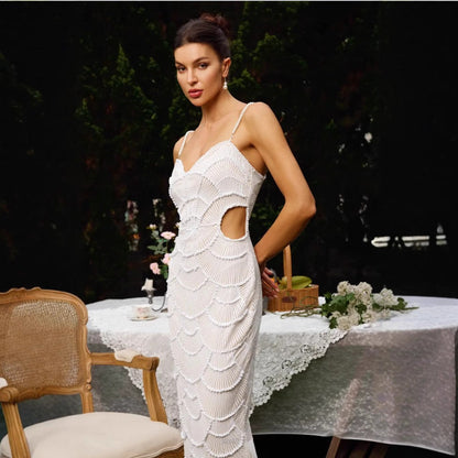 Damen Midi-Kleid mit Cut-Outs und Wellendesign Eveloria