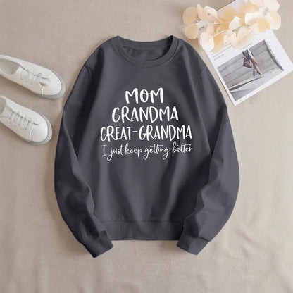 Damen Sweatshirt Familienaufdruck Bequem Grau Eveloria