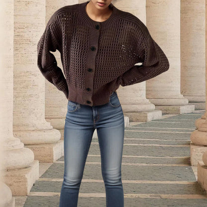 Damen Strickcardigan Luftig Einzigartige Maschenstruktur Beige