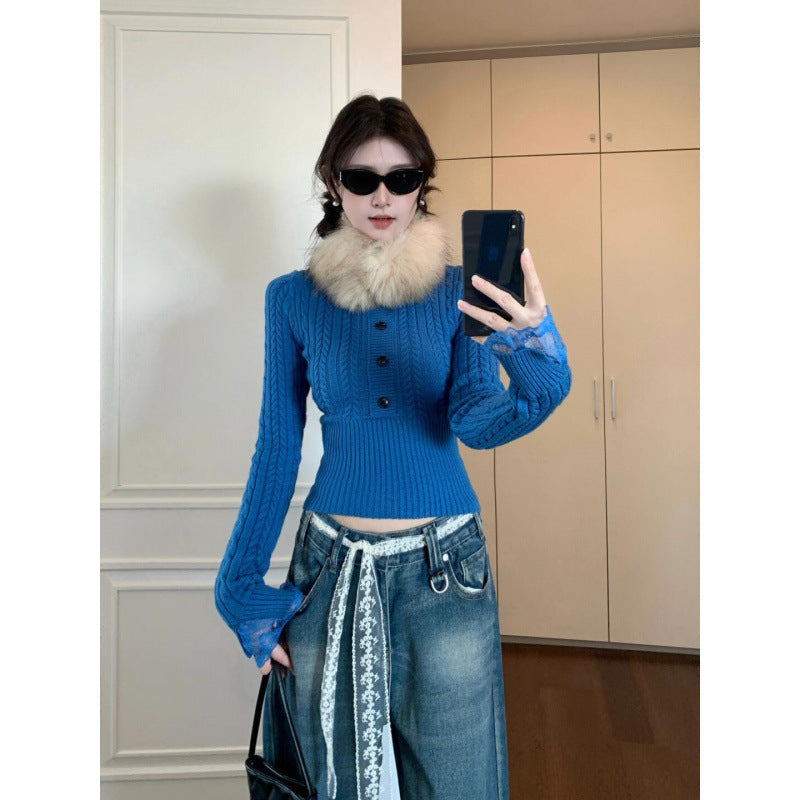 Damen Strickpullover Raffiniertes Zopfmuster Spitzenärmel