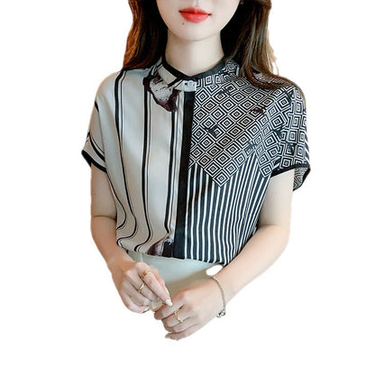 Damen Bluse Grafisches Muster Elegante Details Bluse Eveloria