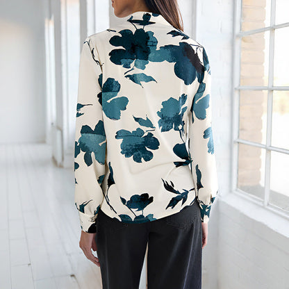 Damen Bluse Floralmuster Modernes Revers Eveloria