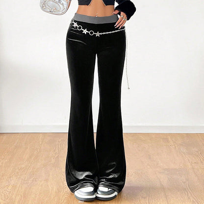 Damen Samt-Hose Flare elastischer Bund Glitzernd