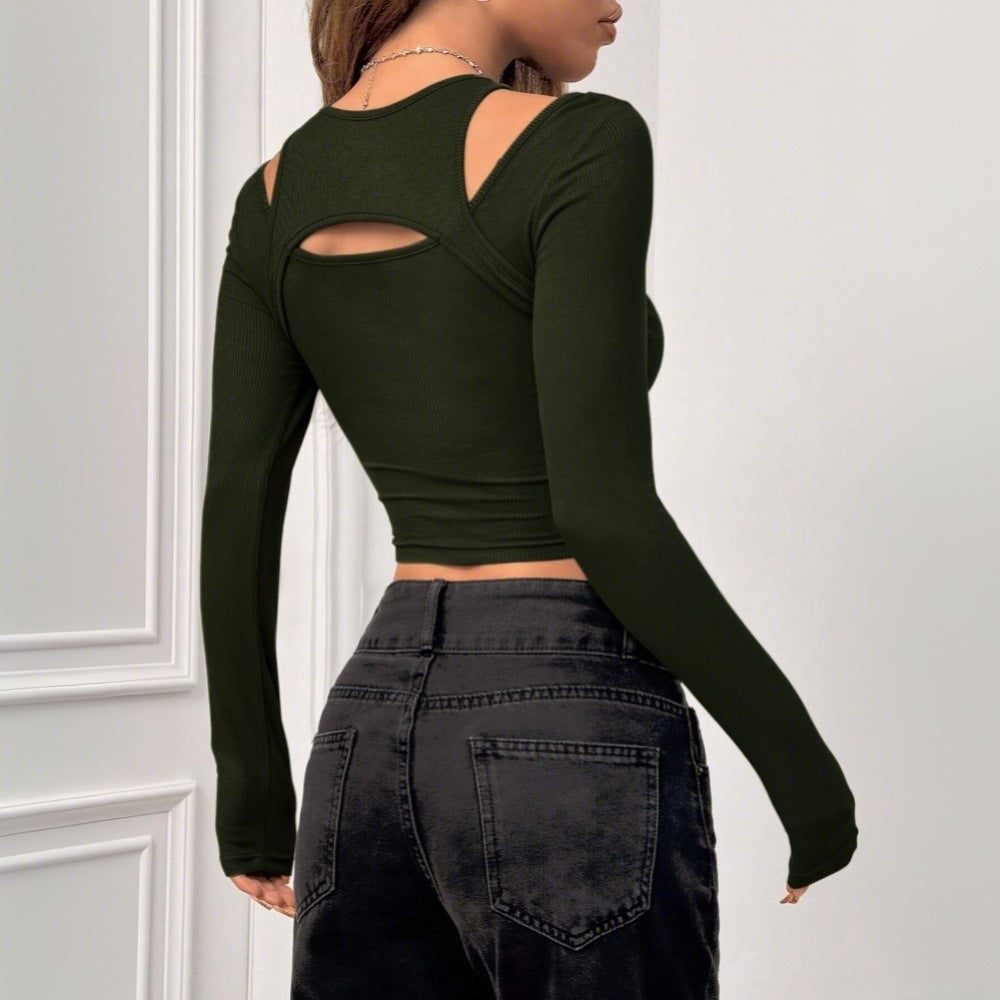 Damen Langarm- Crop- mit Cut-Out-Design
