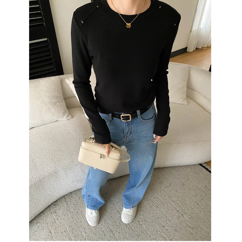 Damen Langarmshirt Rundhalsausschnitt Daumenlöcher Eveloria