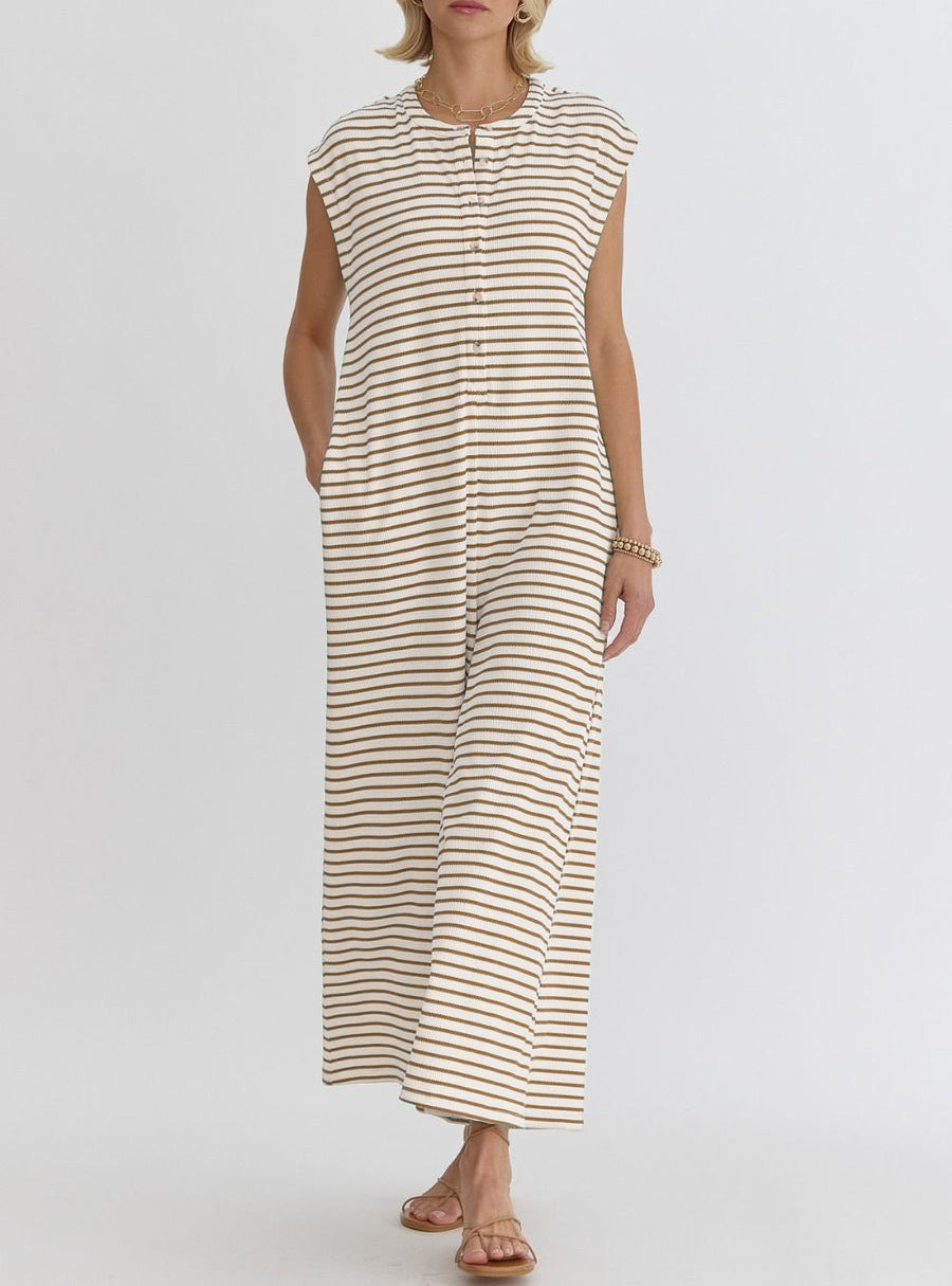 Damen Jumpsuit Streifenmuster Praktische Taschen
