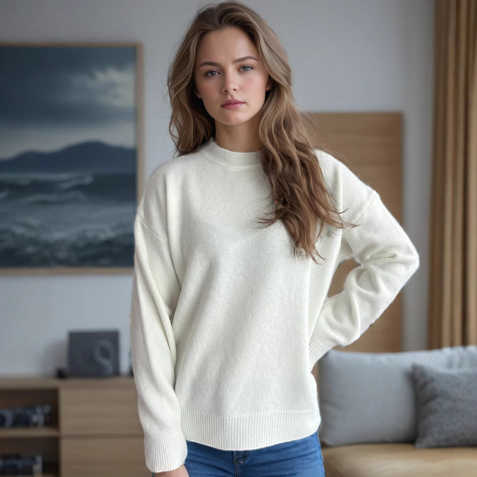 Damen Strickpullover Kuschelig Moderner Schnitt Beige - Eveloria
