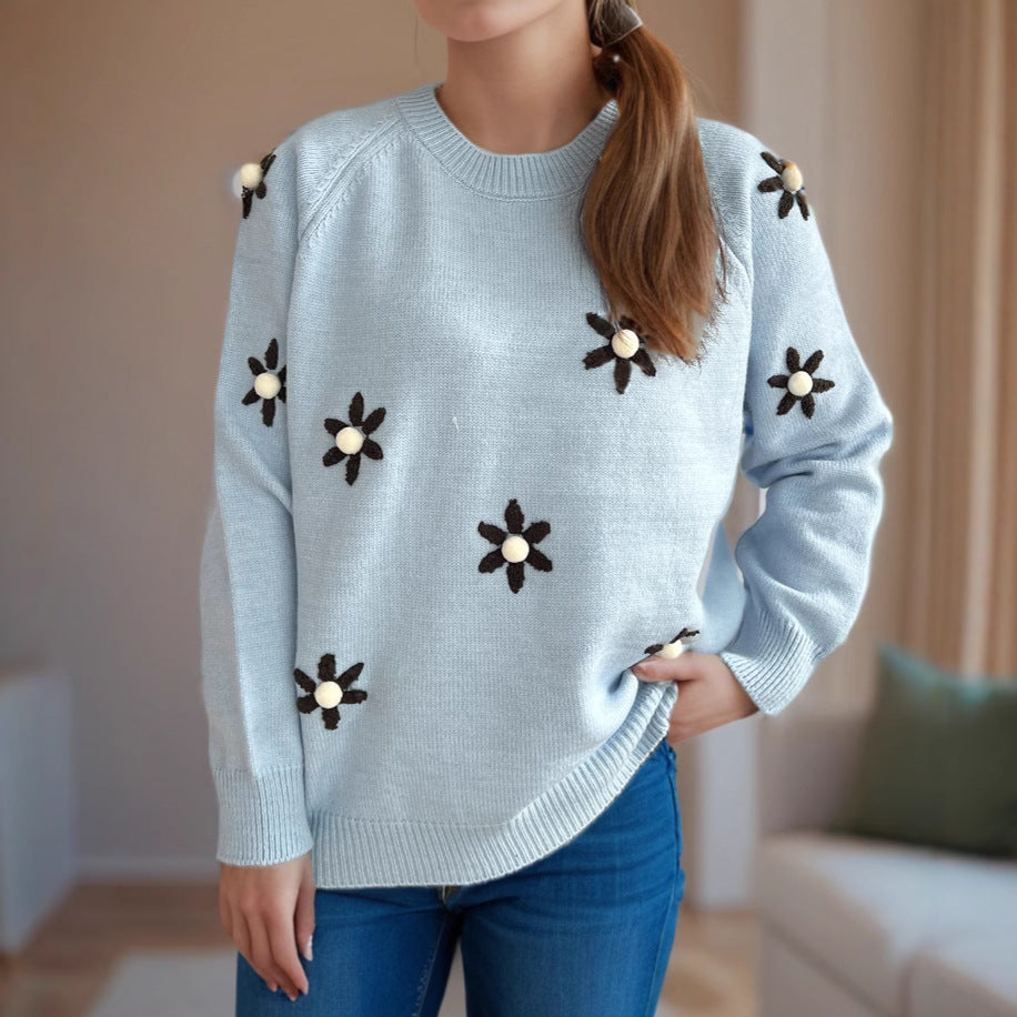 Damen Pullover Flora-Applikationen Lässiger Schnitt
