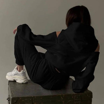 Damen Sportliches Sweatset Tiefes Raglanärmel Grau