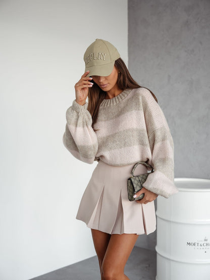 Damen Strickpullover Lässig Voluminöse Ärmel Grau Eveloria