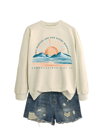 Damen Sweatshirt Lässiger Schnitt Sonnenaufgangsdesign Grau
