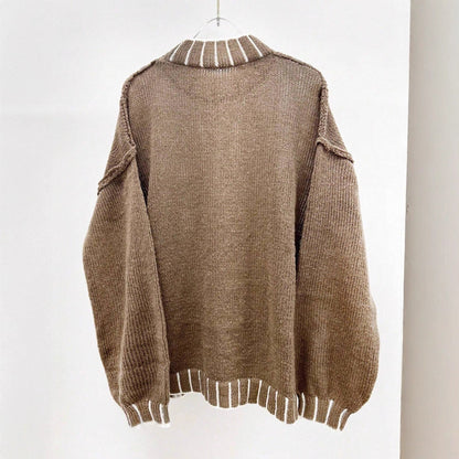 Damen Strickpullover Hohler Kragen Anpassbare Ärmel Grau Eveloria