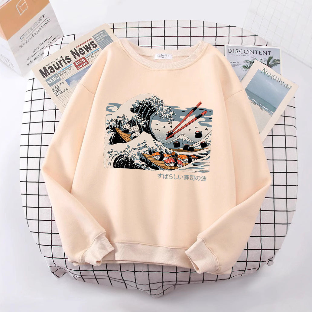 Damen Sweatshirt Wellen-Design Baumwolle Gemütlich Grau - Eveloria