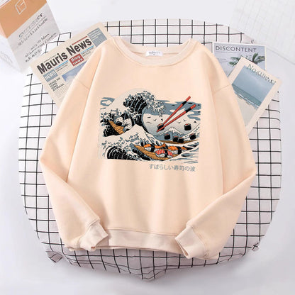 Damen Sweatshirt Wellen-Design Baumwolle Gemütlich Grau - Eveloria