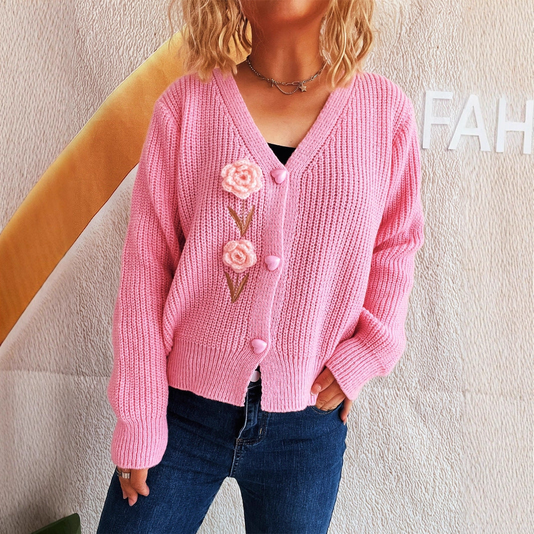 Damen Strickjacke Blumenstickerei Eveloria