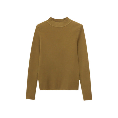 Damen Strickoberteil Figurbetont Hohem Kragen Rippdetails Elegant